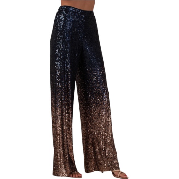 TRINA TURK East Pant Pull On Sequined Ombre Midnight/Moon NWT Glam Evening Wear - Picture 2 of 4